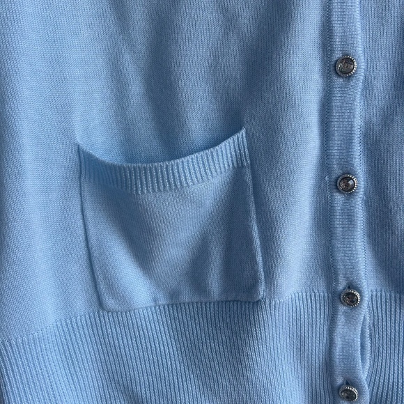 NY&Co Women's Blue Short Sleeve Sweater Button Up Sparkle Sz L Preppy Old Money - Picture 5 of 6